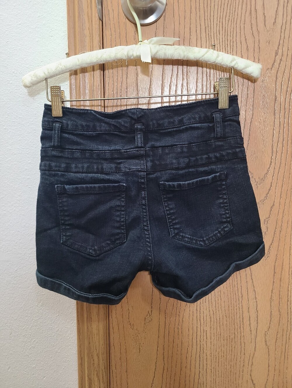 Mossimo High Waist Black Denim Roll Cuff Stretchy Jean Shorts - Picture 3 of 4